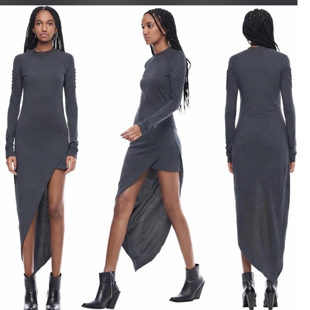 Jonny Cota Studio‎ Bamboo Asymmetrical High Low Long Sleeve Dress Sz M Organic